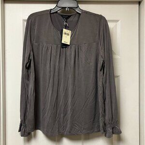 Lucky Brand Top Pintuck Peasant Gray Long Sleeve Top Women Size LARGE NEW
